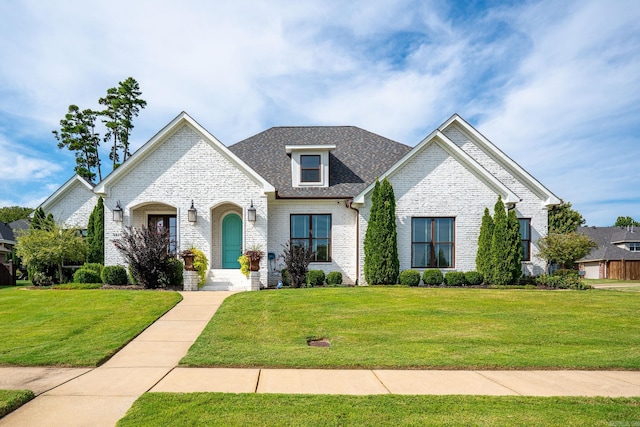 french provincial home featuring a front yard