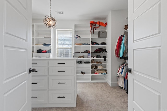 spacious closet with light carpet