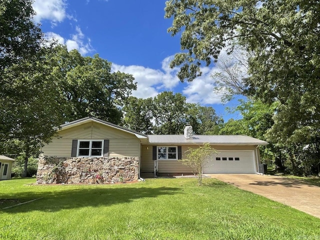 single story home with a front lawn and a garage