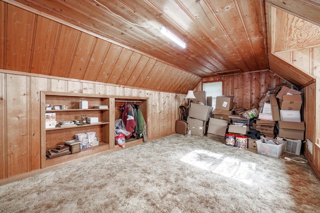 bonus room featuring wooden walls, vaulted ceiling, and wooden ceiling