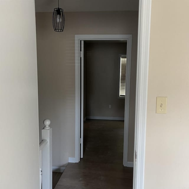 hallway with dark hardwood / wood-style floors