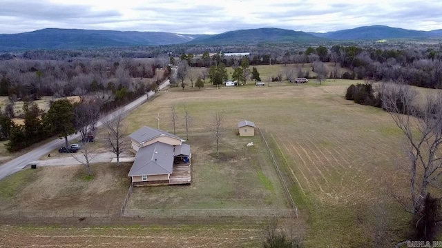 aerial view featuring a mountain view and a rural view