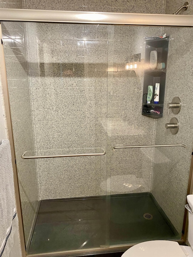 bathroom with toilet and walk in shower