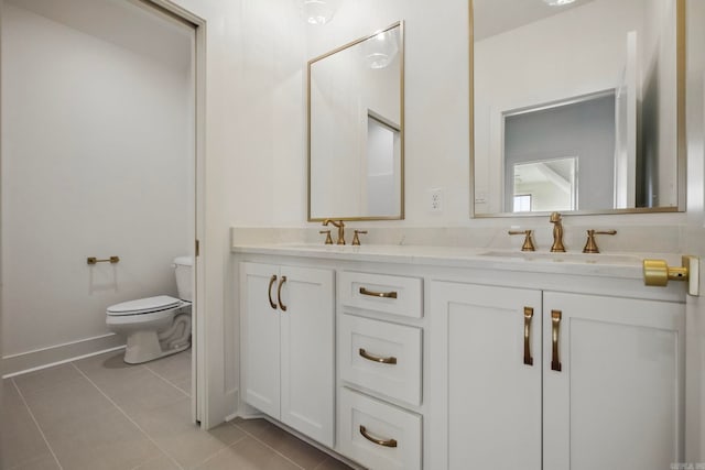 bathroom with tile patterned flooring, vanity, and toilet