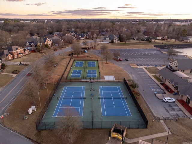 view of aerial view at dusk