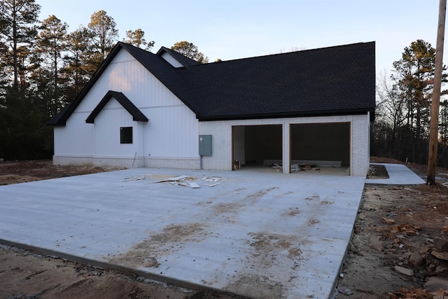 exterior space with a garage