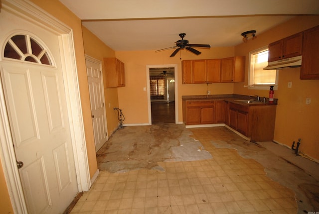 kitchen featuring ceiling fan and sink