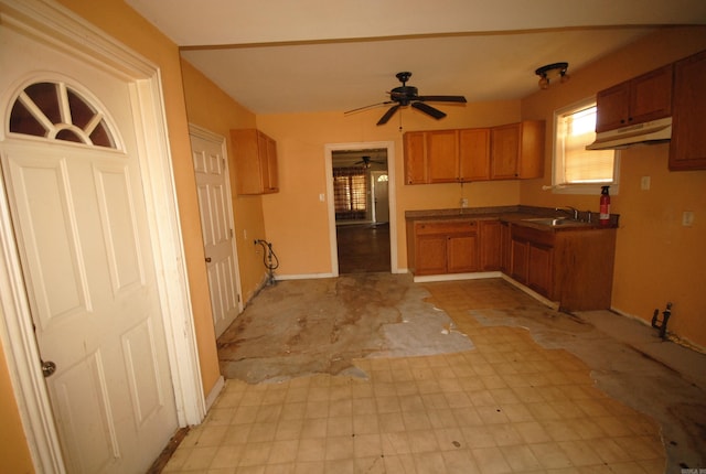 kitchen with ceiling fan and sink