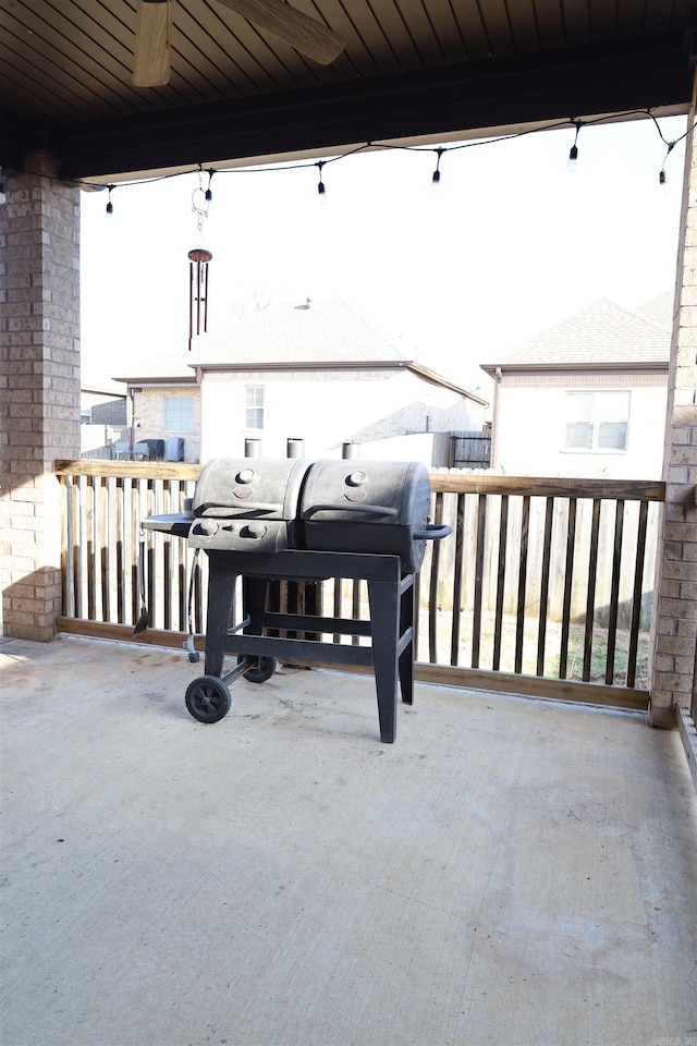 view of patio featuring ceiling fan