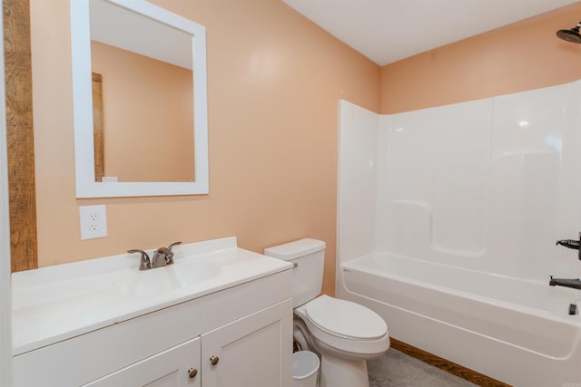 full bathroom featuring shower / tub combination, vanity, and toilet