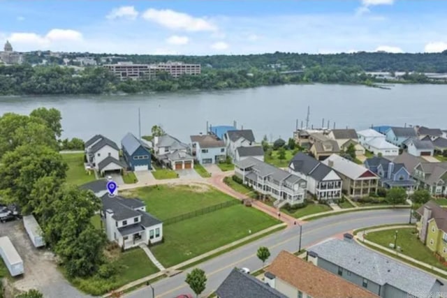 drone / aerial view featuring a water view