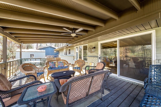 wooden deck with outdoor lounge area