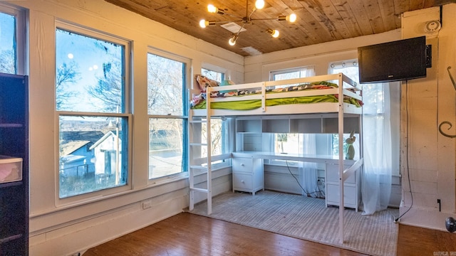 unfurnished bedroom featuring hardwood / wood-style flooring and wooden ceiling