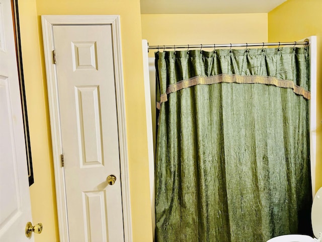 bathroom featuring a shower with shower curtain
