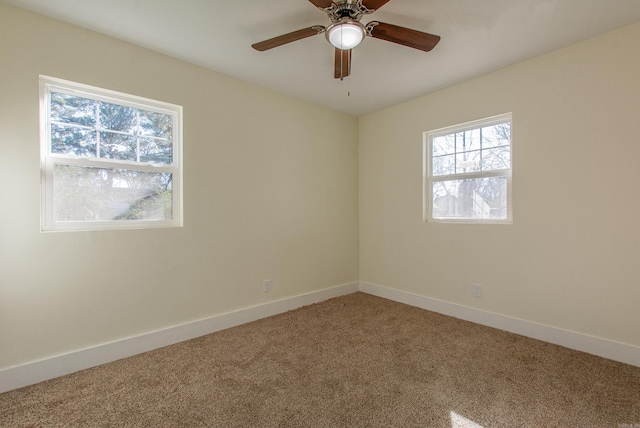 unfurnished room featuring ceiling fan and carpet floors