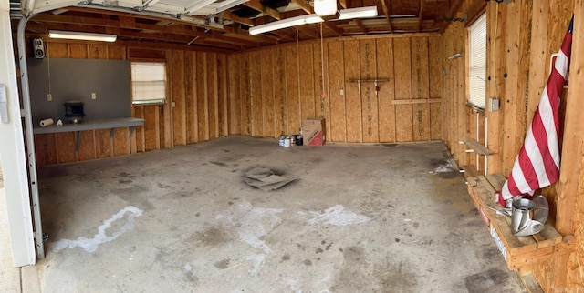 garage with wooden walls