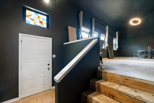 stairs with parquet flooring