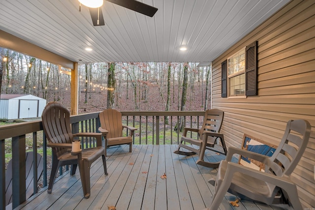 wooden deck with a storage unit