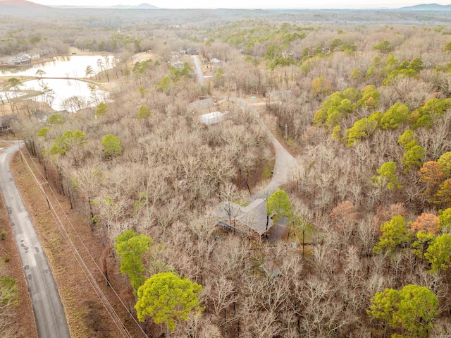 bird's eye view with a water and mountain view