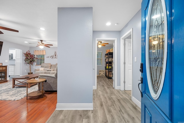 foyer entrance featuring light wood-type flooring