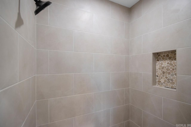 interior details featuring a tile shower