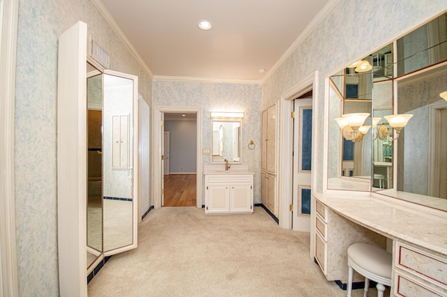 bathroom featuring vanity and ornamental molding