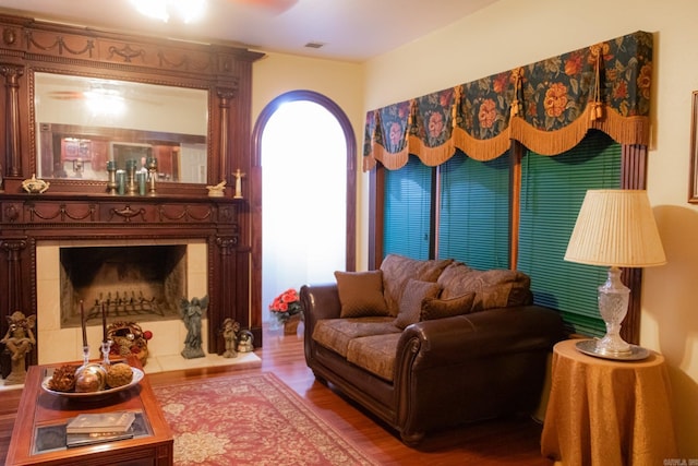 living room with hardwood / wood-style floors