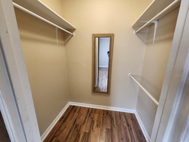 walk in closet featuring dark wood-type flooring