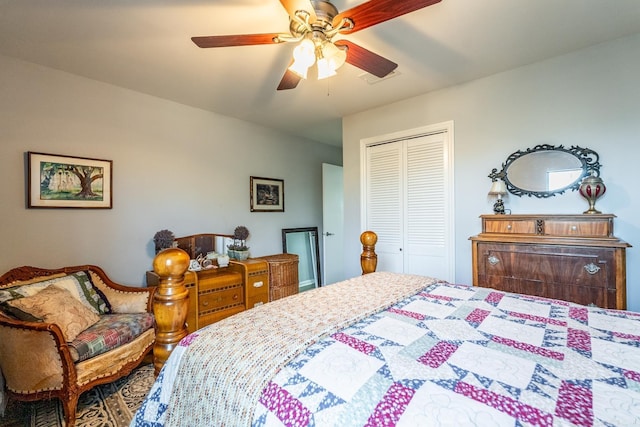 bedroom with a closet and ceiling fan