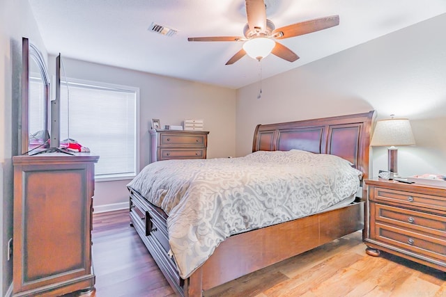 bedroom featuring ceiling fan and wood-type flooring