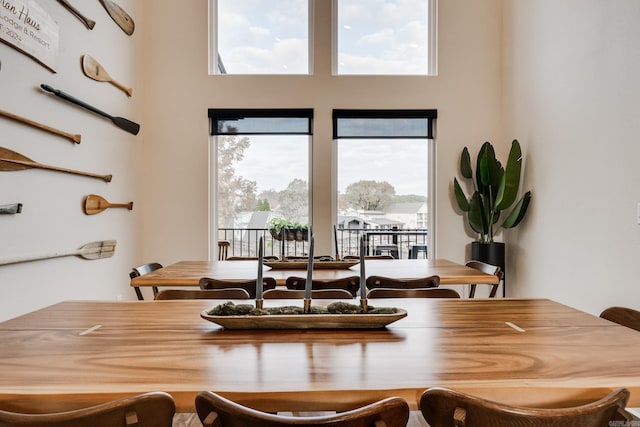 dining area with a healthy amount of sunlight and a high ceiling