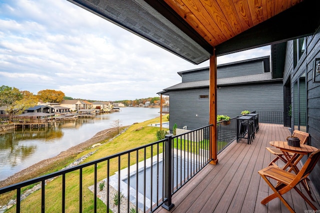 deck with a water view