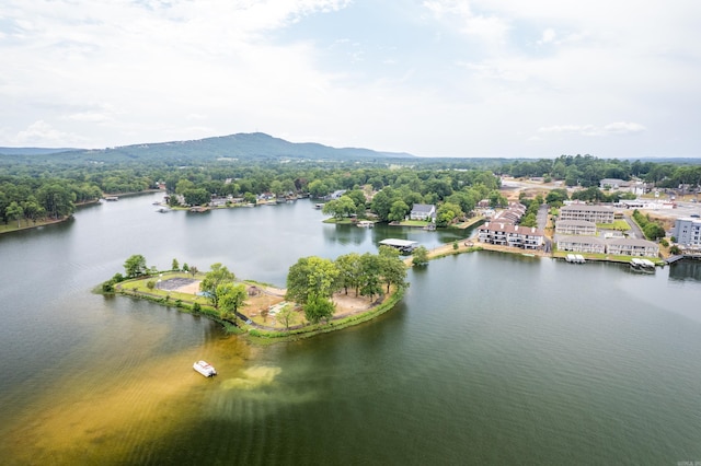 aerial view with a water and mountain view