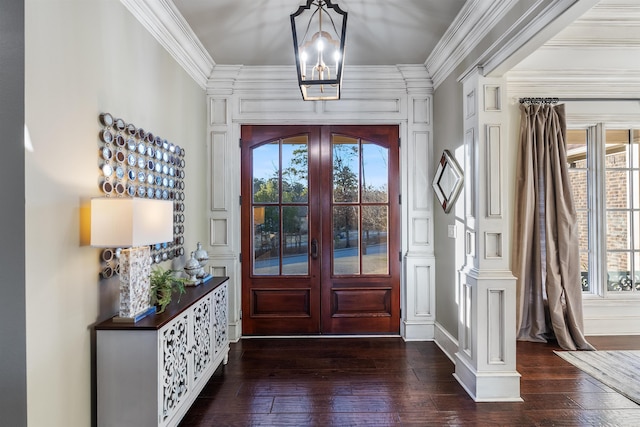 entryway featuring french doors, dark hardwood / wood-style floors, and plenty of natural light