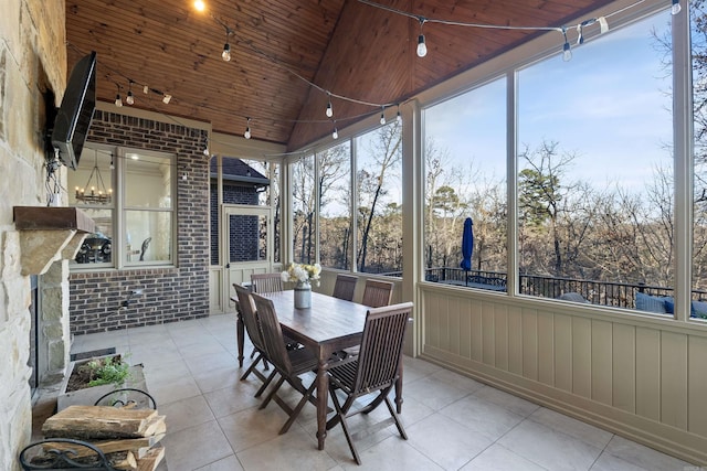 sunroom / solarium featuring lofted ceiling and wooden ceiling