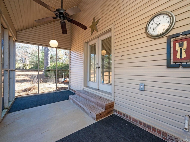 exterior space featuring ceiling fan and french doors