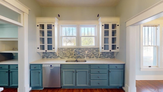 kitchen with tasteful backsplash, dishwasher, sink, and a healthy amount of sunlight