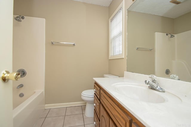 full bathroom featuring bathing tub / shower combination, tile patterned flooring, vanity, and toilet