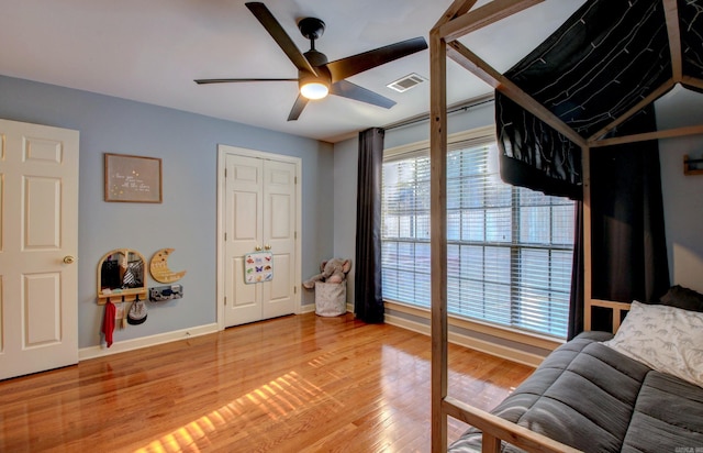 interior space featuring ceiling fan and light hardwood / wood-style floors