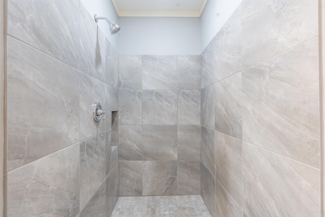 interior details featuring a tile shower