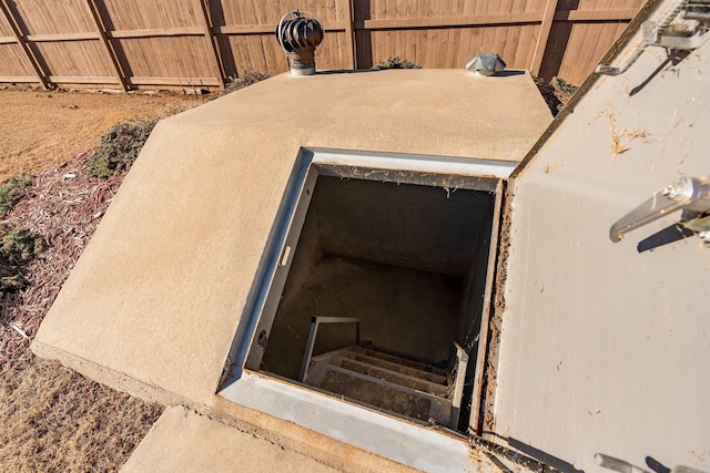 view of storm shelter