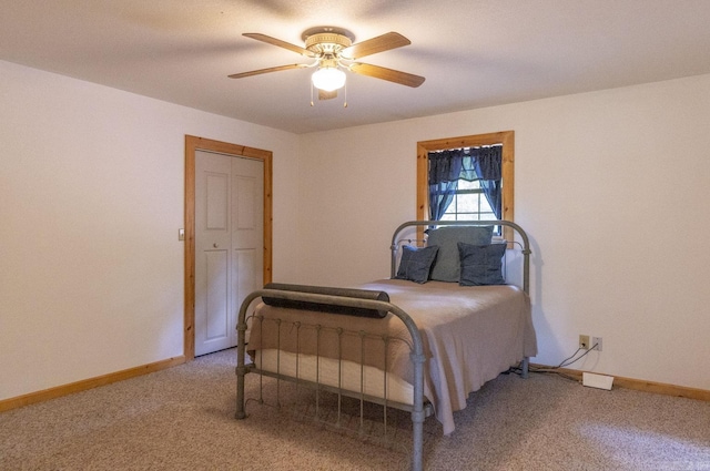 bedroom with carpet flooring and ceiling fan