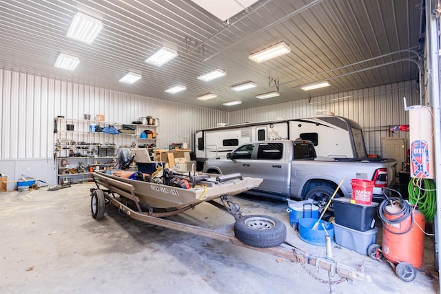 garage featuring a workshop area