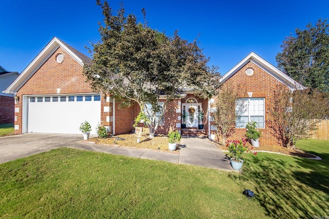 view of front of house featuring a garage and a front lawn