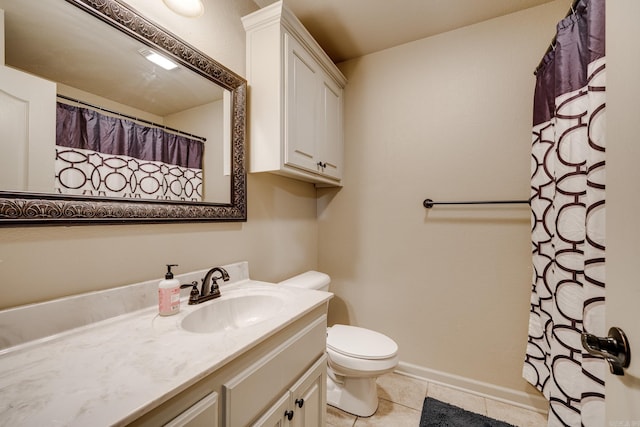 bathroom with tile patterned flooring, vanity, and toilet