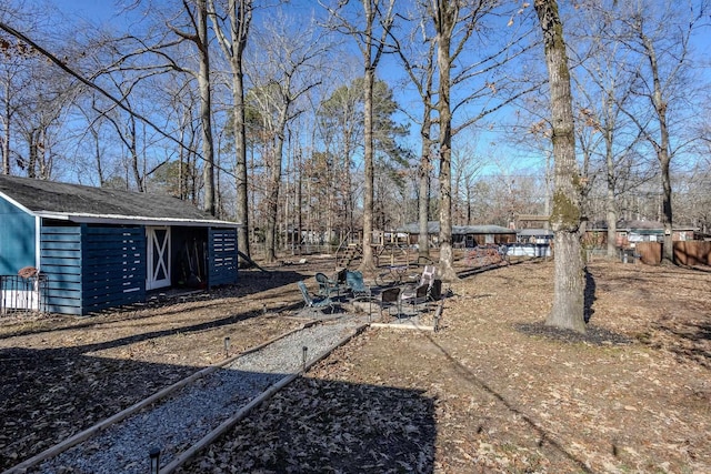 view of yard with a storage shed