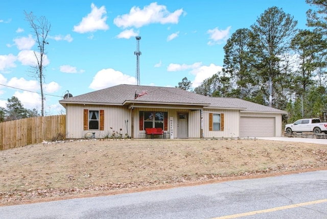 single story home with a garage