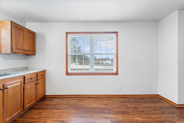 kitchen with dark hardwood / wood-style flooring