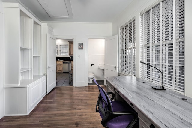 office space featuring dark hardwood / wood-style flooring