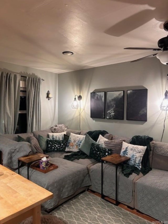 living room with ceiling fan